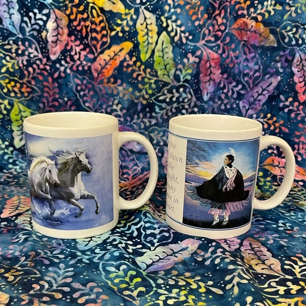 Two Vintage 90's Leanin’ Tree Native American Coffee mugs